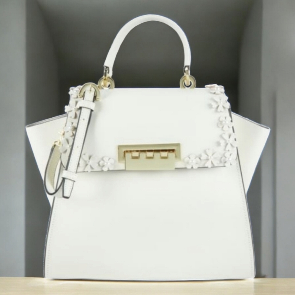 ZAC POSEN EARTHA LEATHER TOP HANDLE BAG- SWAN